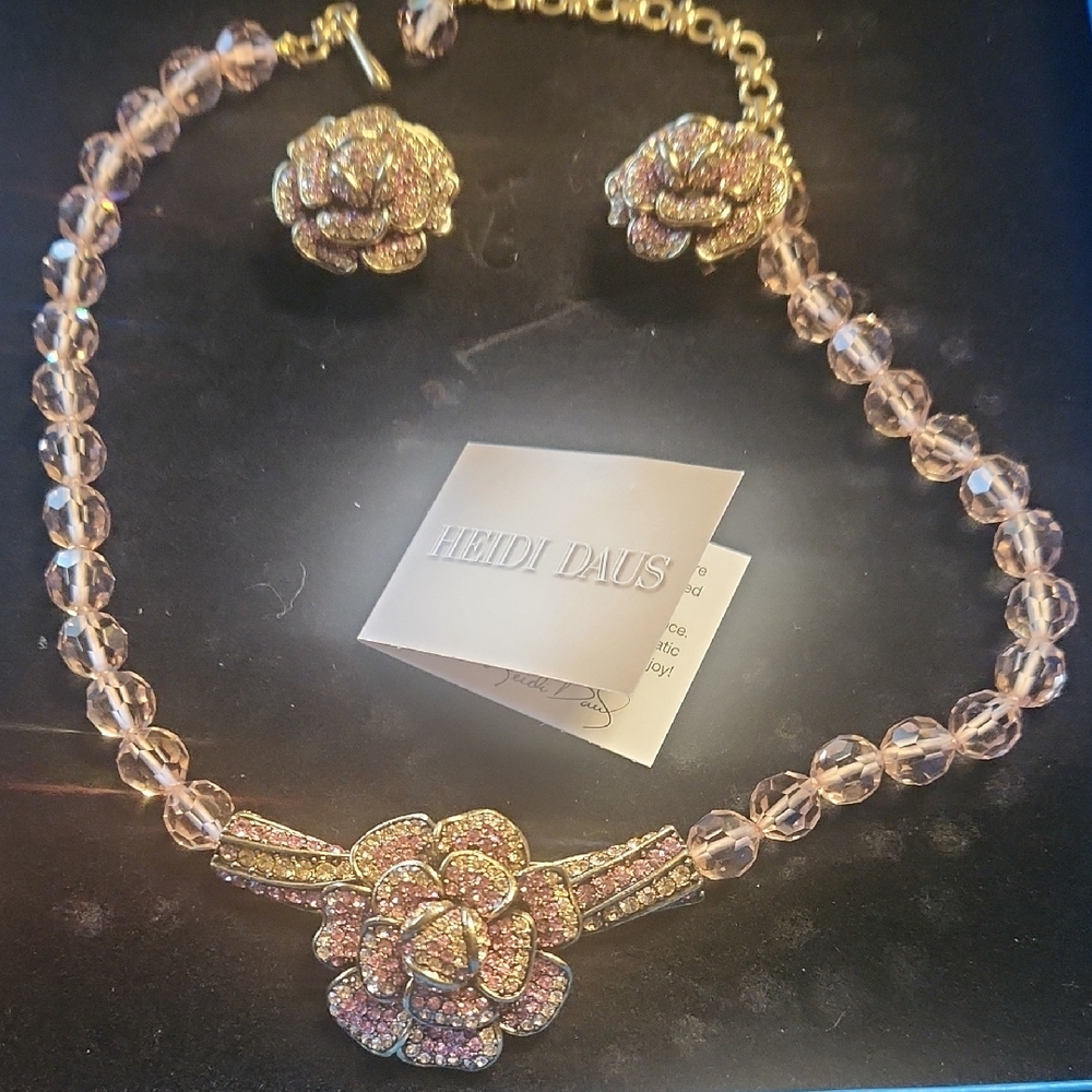Heidi Daus Gold and Pink Crystal Necklace Set